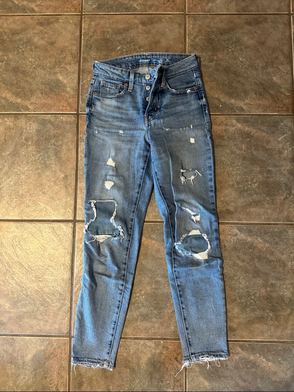 Old Navy Women's Distressed Dark Blue Skinny Jeans